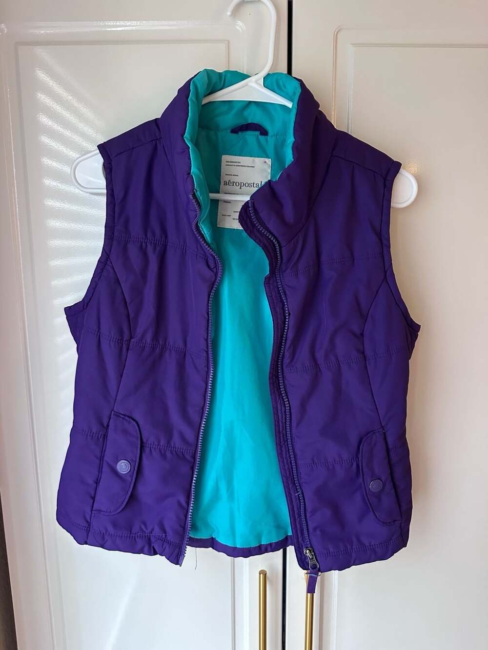 Aeropostale Puffer Vest Size S Purple Teal Zip Up Quilted Sleeveless